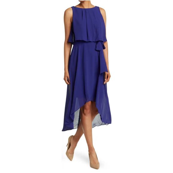 Eliza J dress blue 1 piece popover belted tulip maxi - Picture 1 of 5
